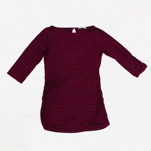 Loveappella Maternity Charlote Maternity Burgundy Navy Ruched Side Knit Top